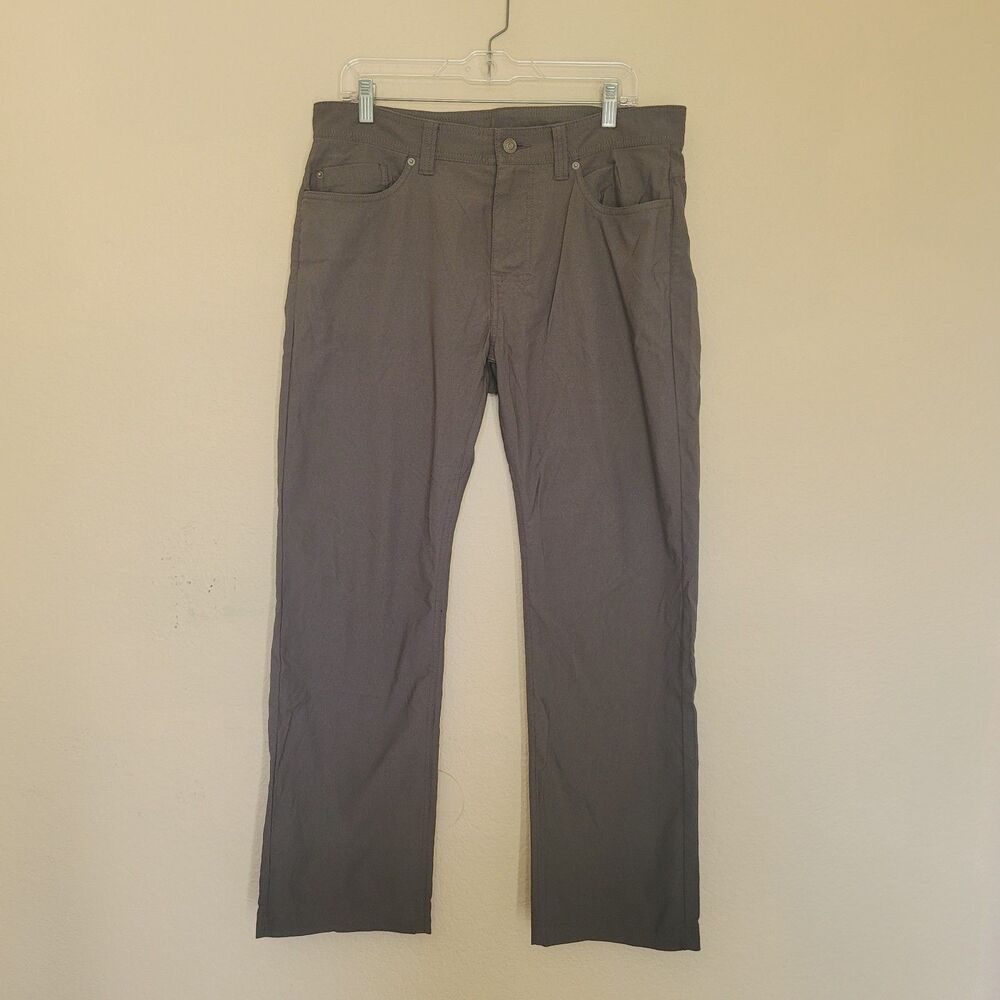 Prana Brion II Pants Mens 36x29 Dark Green Taupe Straight Slim Fit Stretch Nylon
